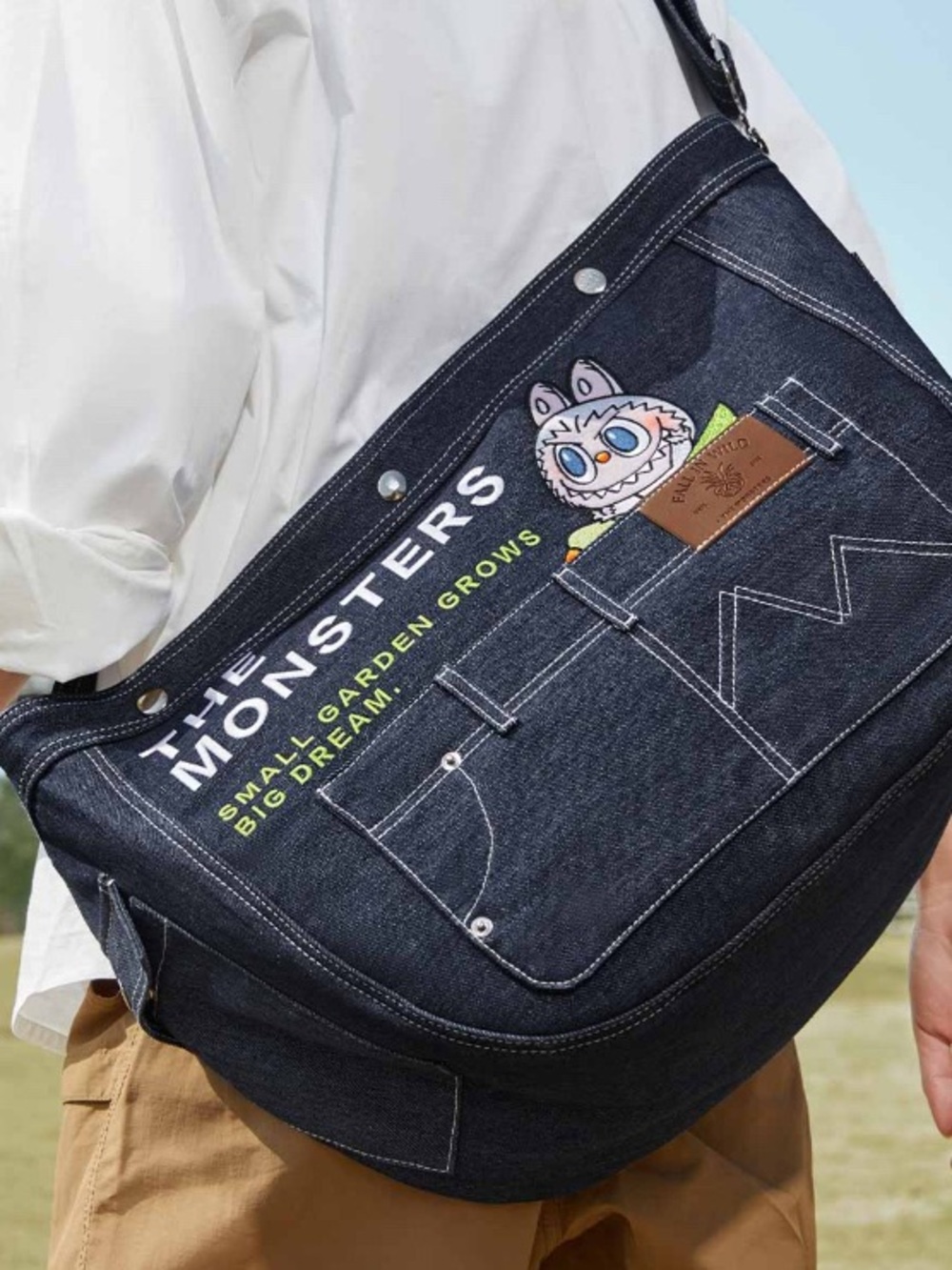 POP MART Labubu The Monsters Fall in Wild Denim Large Messenger Bag - Navy Blue